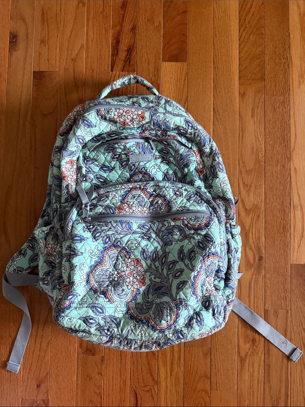 Vera Bradley Mint Floral Quilted Backpack with Gray Accents